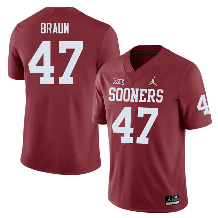 Men #47 Brady Braun Oklahoma Sooners College Football Jerseys Sale-Crimson